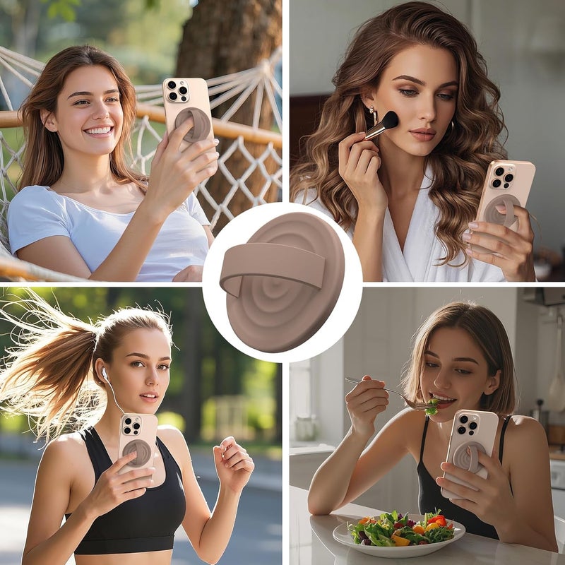 COFFKER Magnetic Phone Grip Ring Holder, Liquid Silicone Magnet Cell Phone Grip Finger Loop, Compatible with Magsafe, Back of Phone for iPhone 17/16/15/14/13/12 Series, Light Brown - Image 2